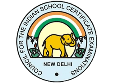 ICSE logo featuring a yellow elephant and a rainbow, representing the Council for the Indian School Certificate Examinations.