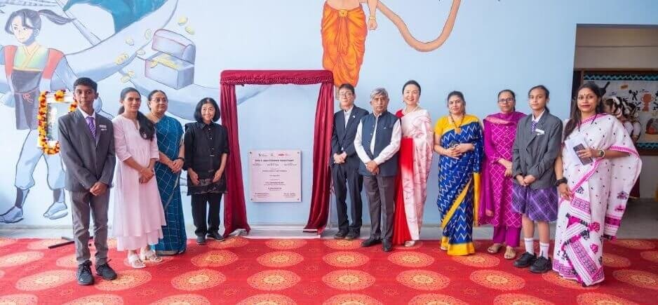 The unveiling of India and Japan children’s mural project by Hokuto Kaya, Consulate-General of Japan in Bengaluru at Ekya School, Byrathi