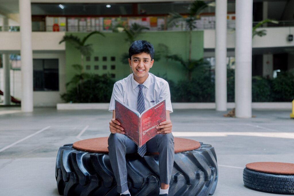 Ekya School Student Sitting inside the campus