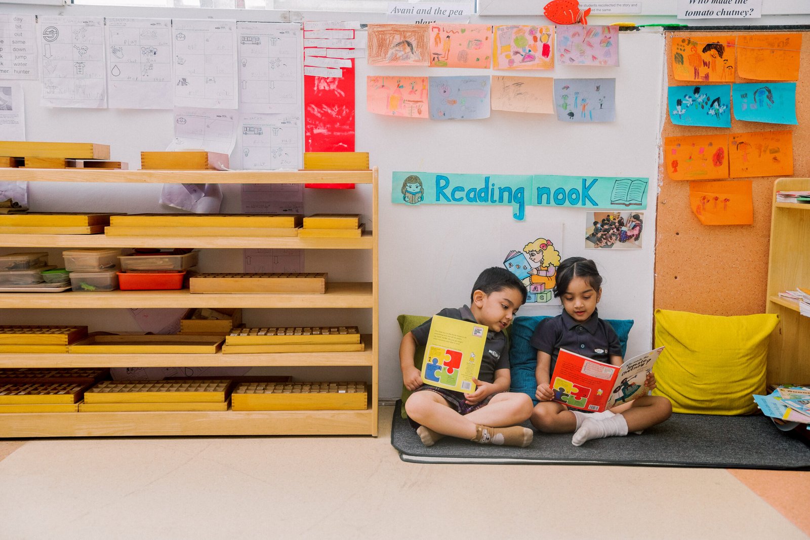 ekya school students reading books inside the library