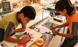 Ekya Schools Studens playing with colors